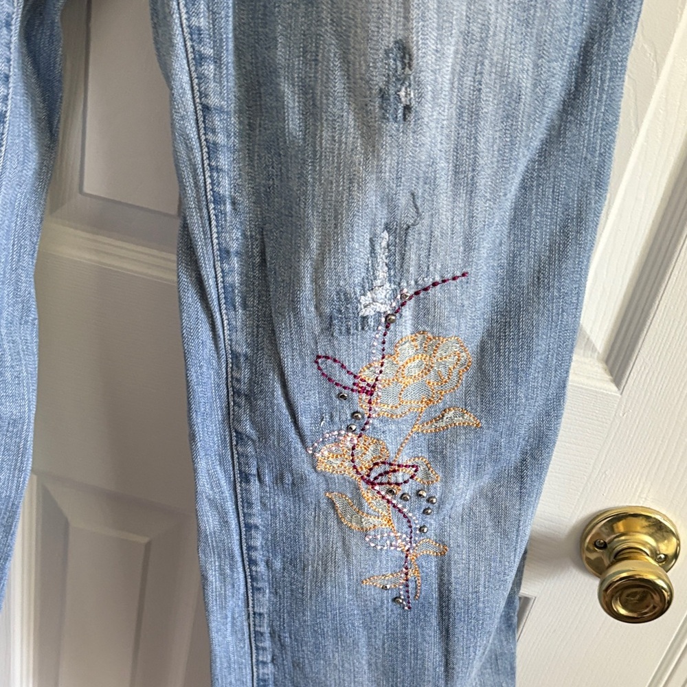Vintage Y2K Lane Bryant Venezia Light Blue Embroidered Straight Leg Boho Jeans - Picture 6 of 11